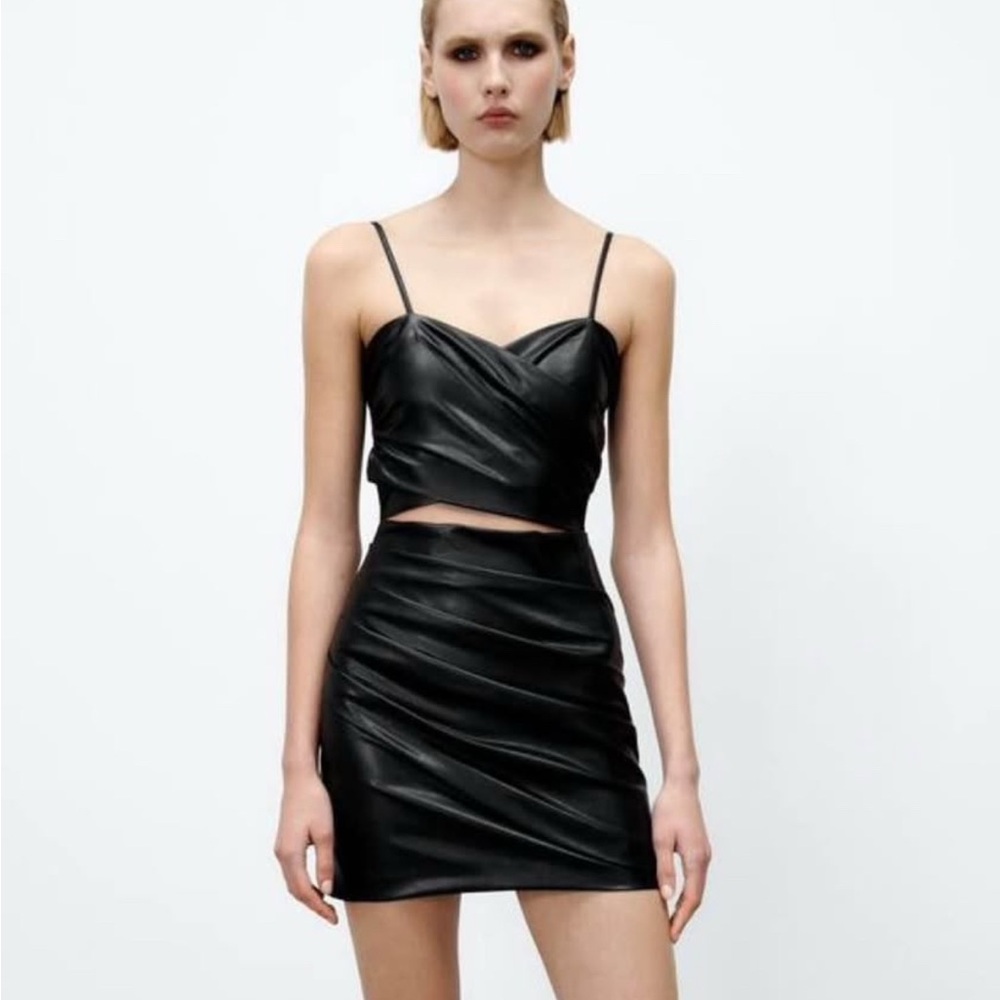 Zara Black Faux Leather Two-Piece Set